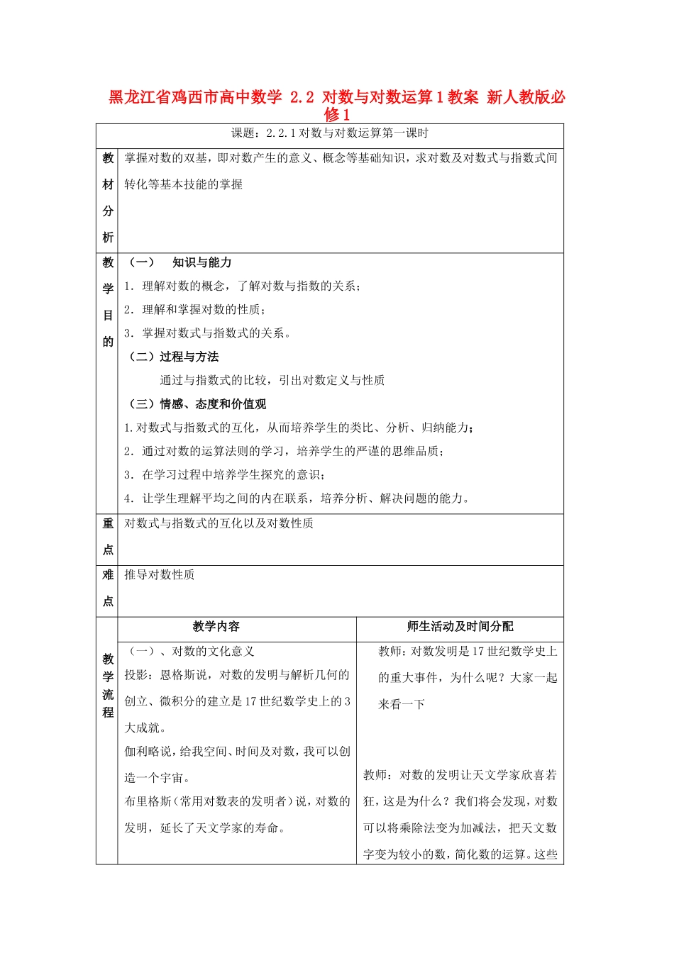 高中数学 2.2 对数与对数运算1教案 新人教版必修1-新人教版高一必修1数学教案_第1页