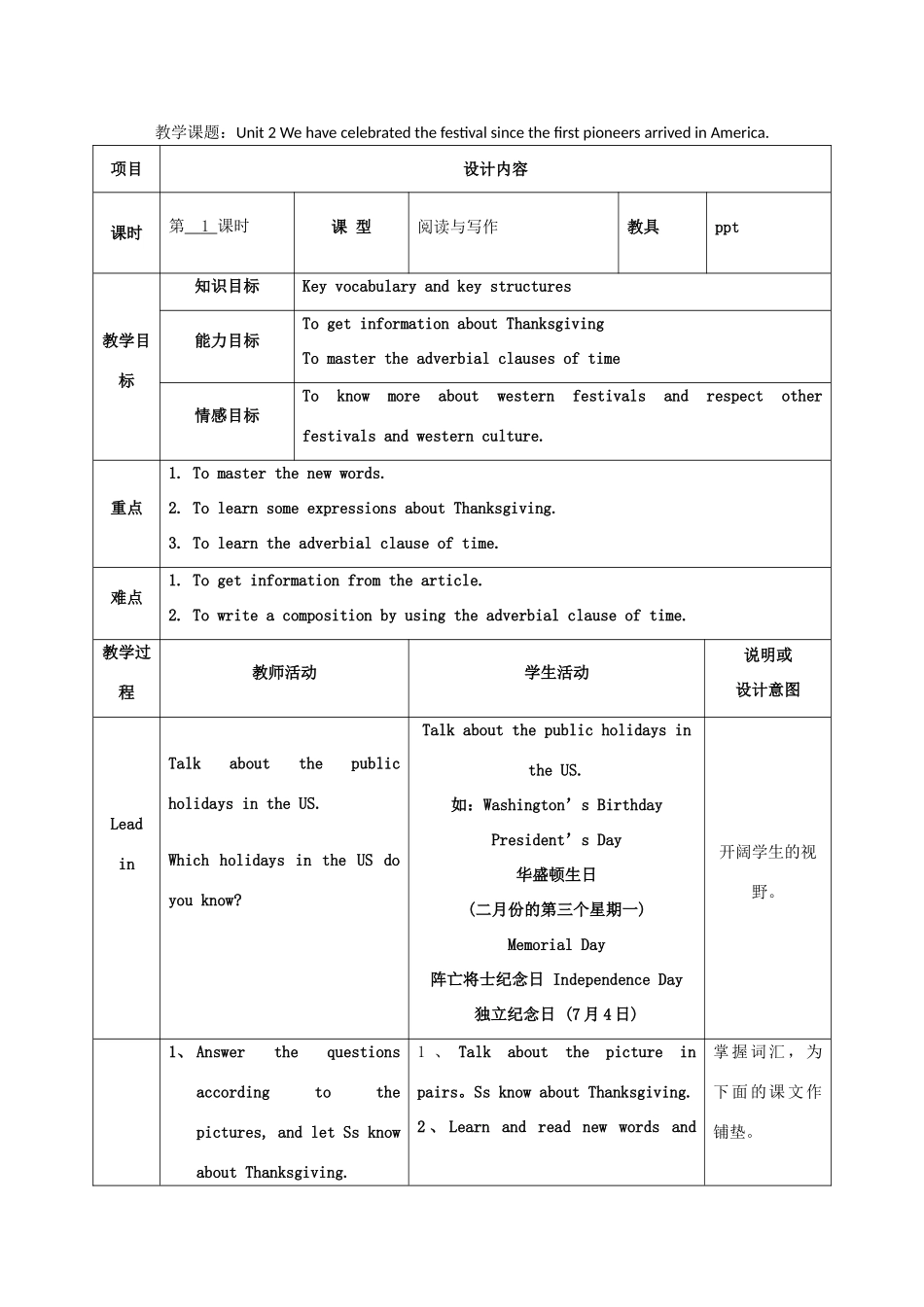 学年九年级英语上册 Module 2 Public holidays Unit 2 We have celebrated the festival since the first pioneers arrived in America教案 （新版）外研版-（新版）外研版初中九年级上册英语教案_第1页