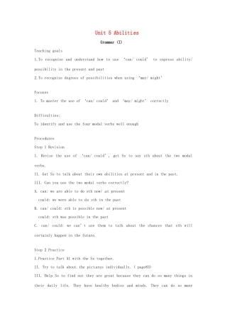 七年级英语下册 Unit 5 Abilities Grammar教案 牛津版