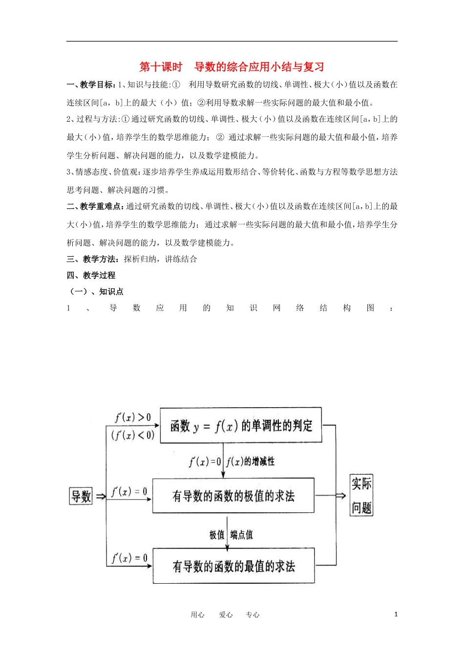 高中数学 2.10《导数的综合应用小结与复习》教案 北师大版选修2-2_第1页
