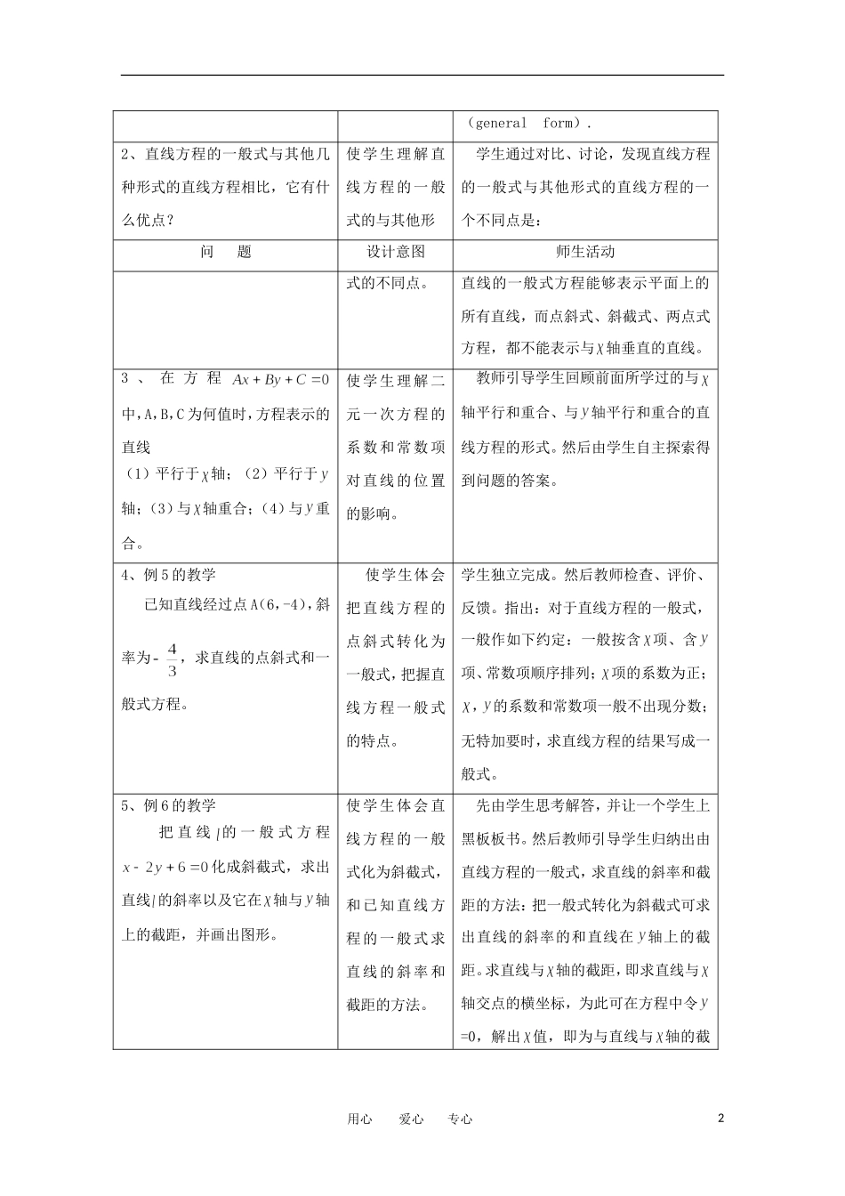高中数学 2.1.5直线的一般式方程教案 北师大必修2_第2页