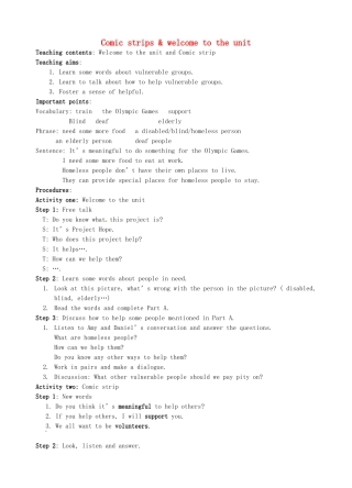 八年级英语下册 Unit 6 Sunshine for all Welcome to the unit教案 （新版）牛津版-（新版）牛津版初中八年级下册英语教案