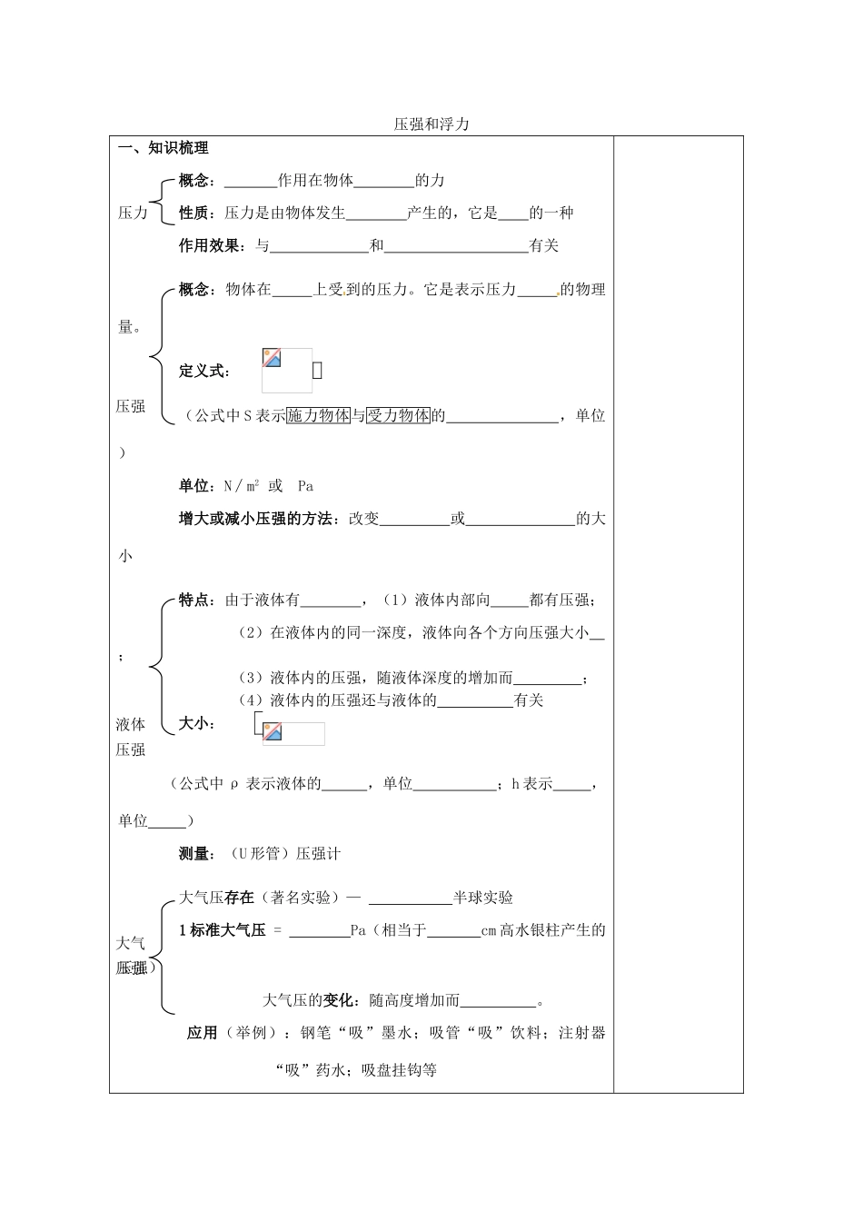 八年级物理下册 10 压强和浮力复习教案 苏科版-苏科版初中八年级下册物理教案_第1页