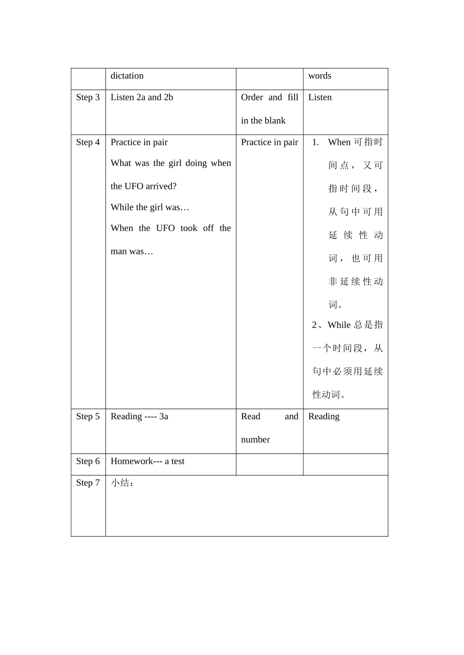 八年级英语上：Unit 3 What were you doing when the UFO arrived教案（鲁教版）_第3页