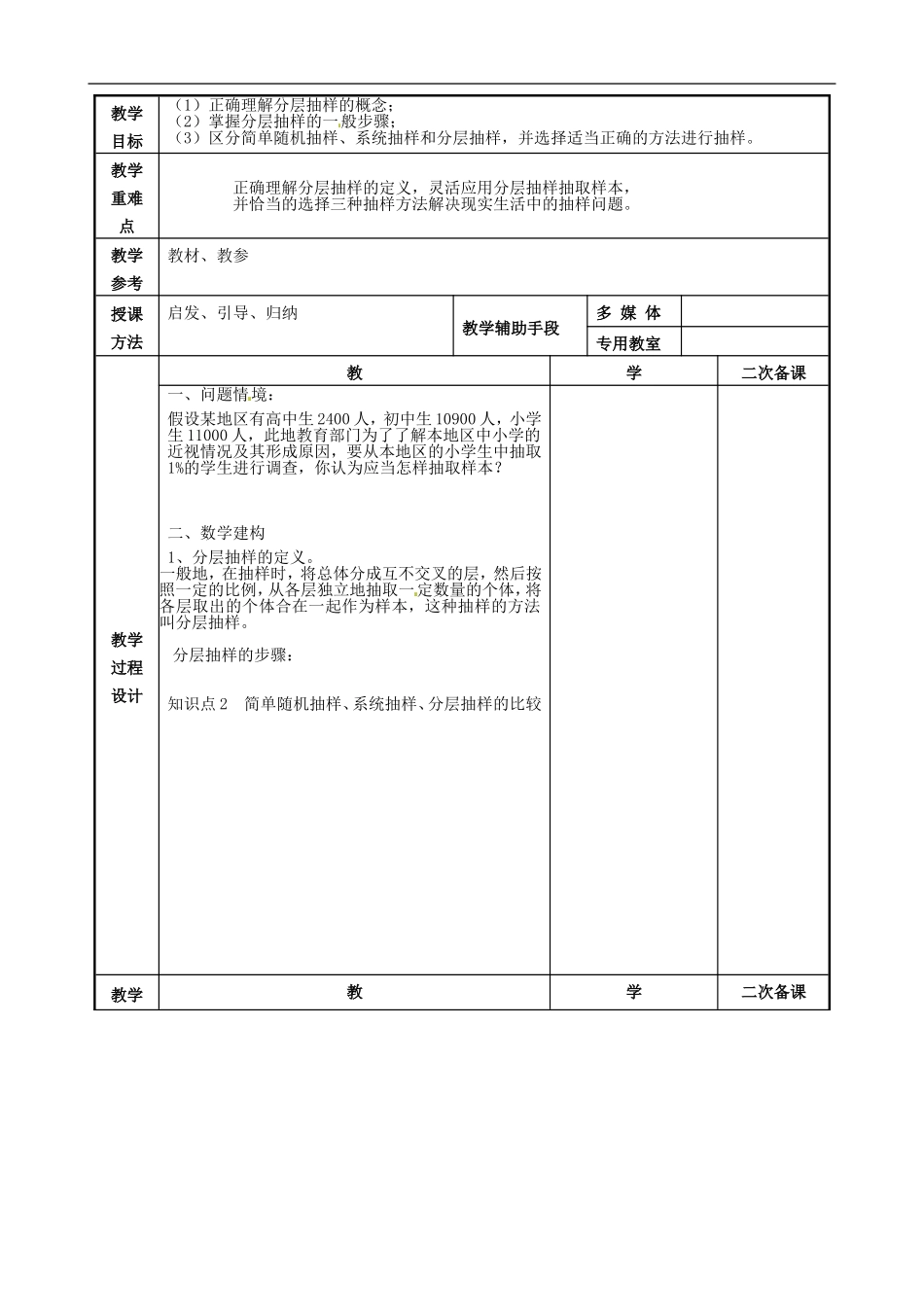 高中数学 2.1.3 分层抽样教案 苏教版必修3-苏教版高一必修3数学教案_第2页