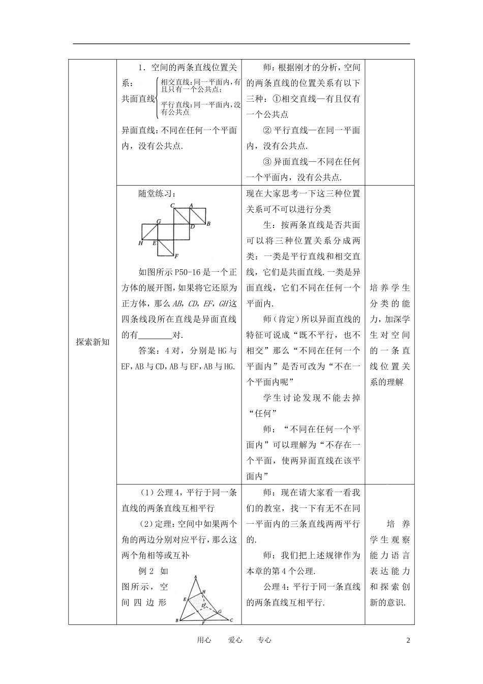 高中数学 2.1.2空间直线与直线之间的位置关系全册精品教案 新人教A版必修2_第2页