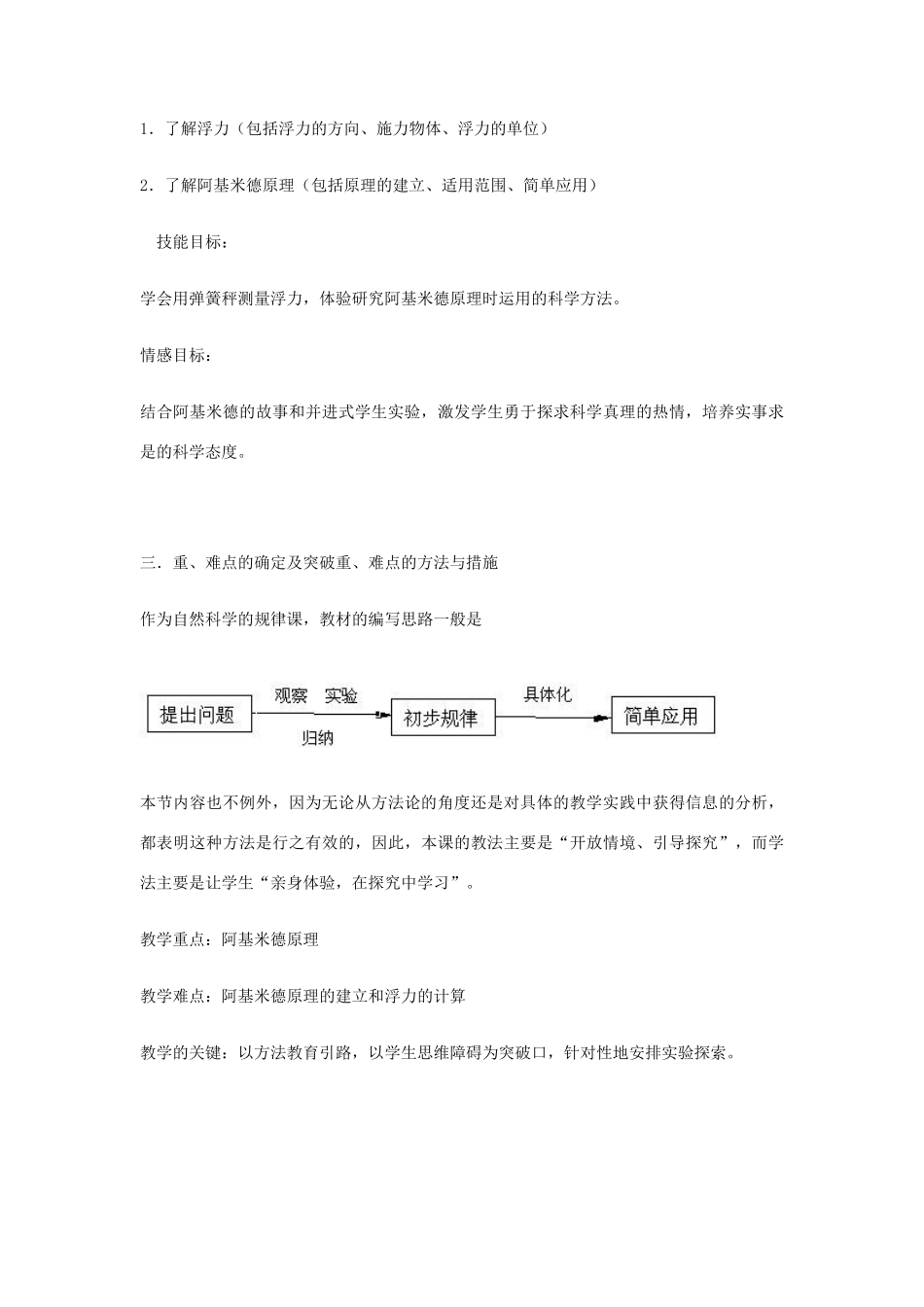 九年级物理 五、浮力说课稿 人教新课标版_第2页