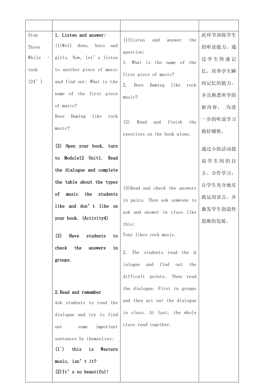 七年级英语下册 Module 12 Western Music Unit 1 It’s so beautiful教案 （新版）外研版-（新版）外研版初中七年级下册英语教案_第3页