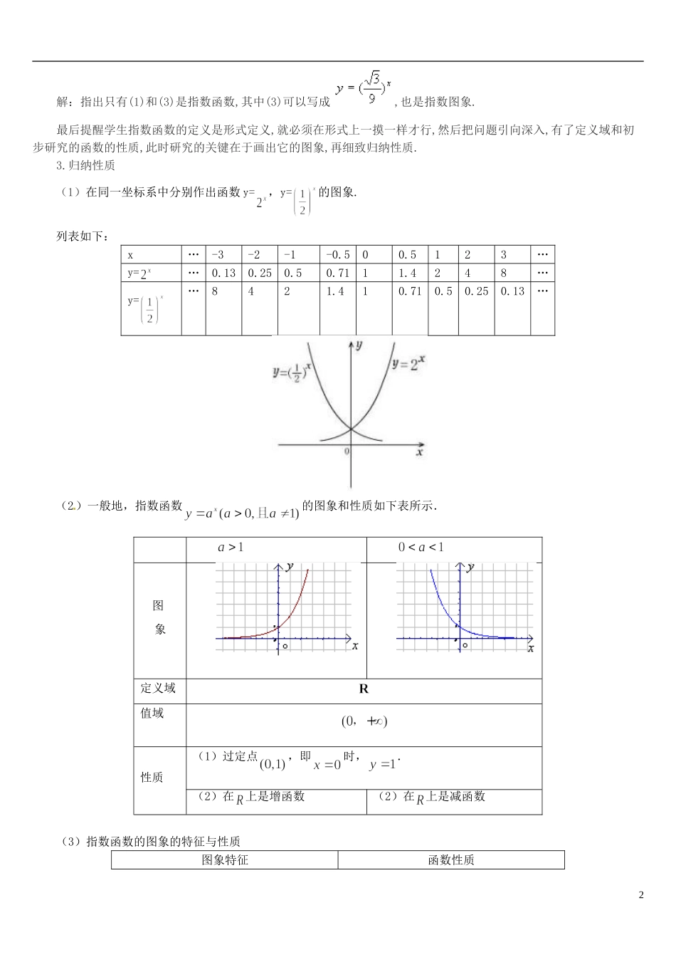 高中数学 2.1.2指数函数教学设计1 新人教A版必修1-新人教A版高中必修1数学教案_第2页