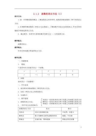 高中数学 2.1.2函数的表示方法（1）教案 苏教版必修1-苏教版高一必修1数学教案