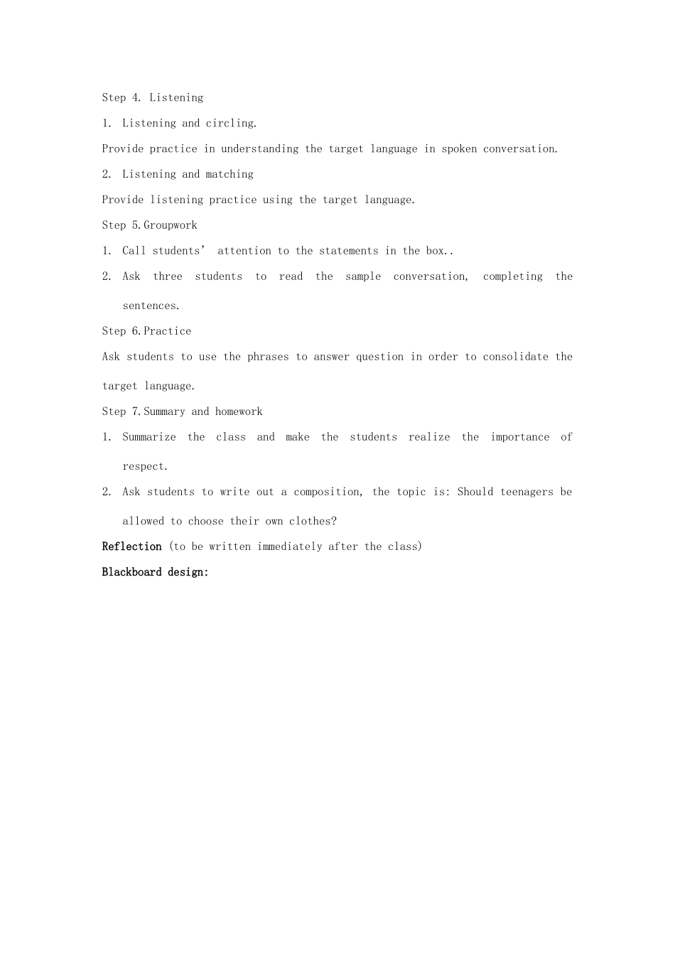 八年级英语下册 Unit 4 Teenagers should be allowed to choose their own clothes教案4 鲁教版_第3页