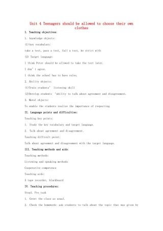 八年级英语下册 Unit 4 Teenagers should be allowed to choose their own clothes教案4 鲁教版