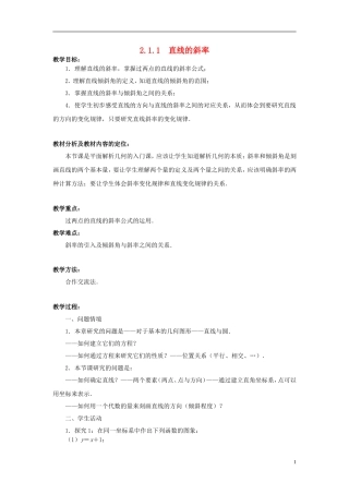高中数学 2.1.1直线的斜率教案 苏教版必修2-苏教版高一必修2数学教案