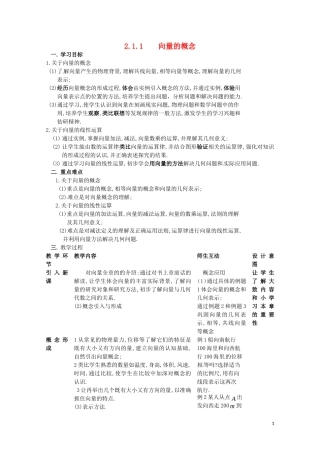 高中数学 2.1.1《向量的概念》教案 新人教B版必修4