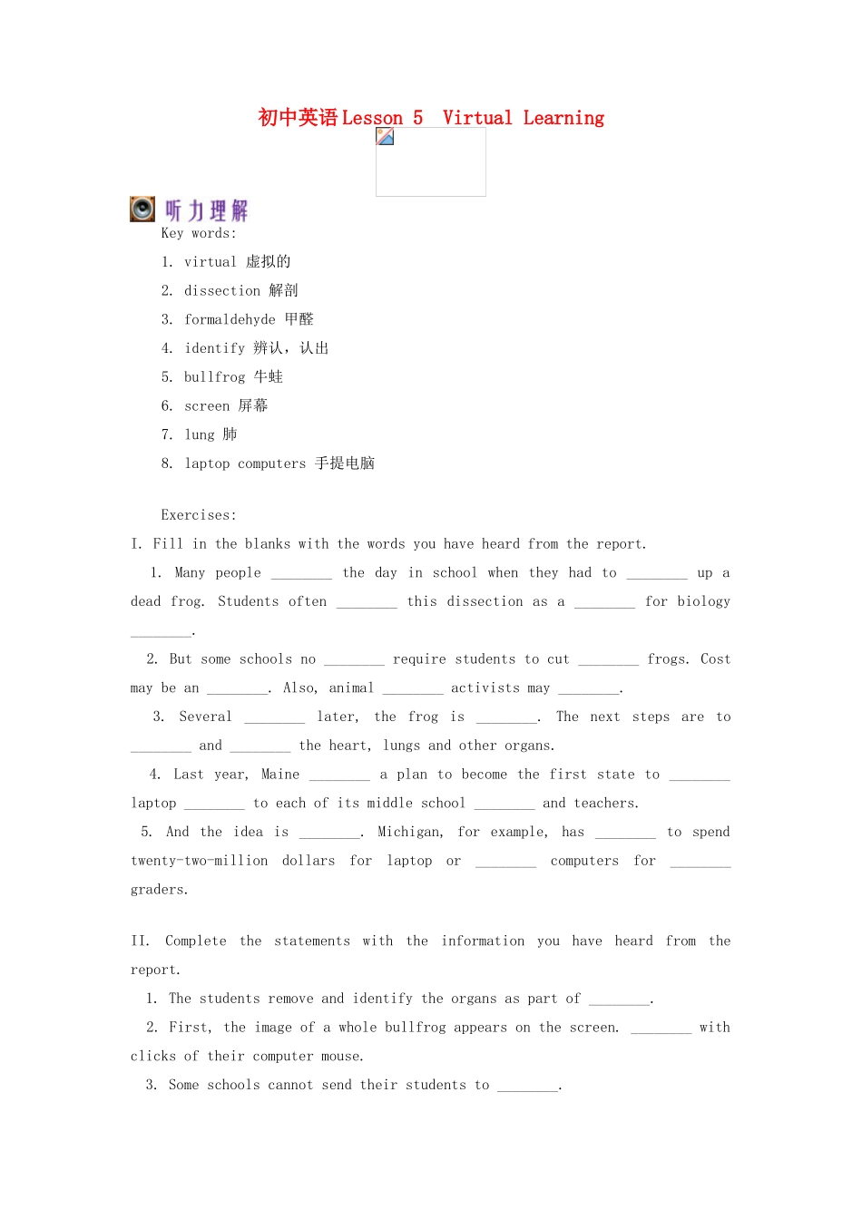初中英语Lesson 5  Virtual Learning_第1页