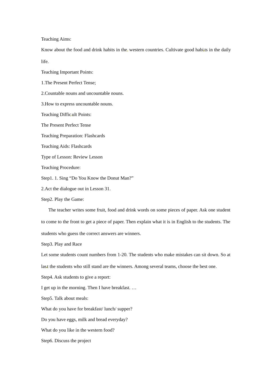 七年级英语上册 Unit 4 Lesson 31 In the Restaurant—Lesson 32 Unit Review教案 冀教版_第3页