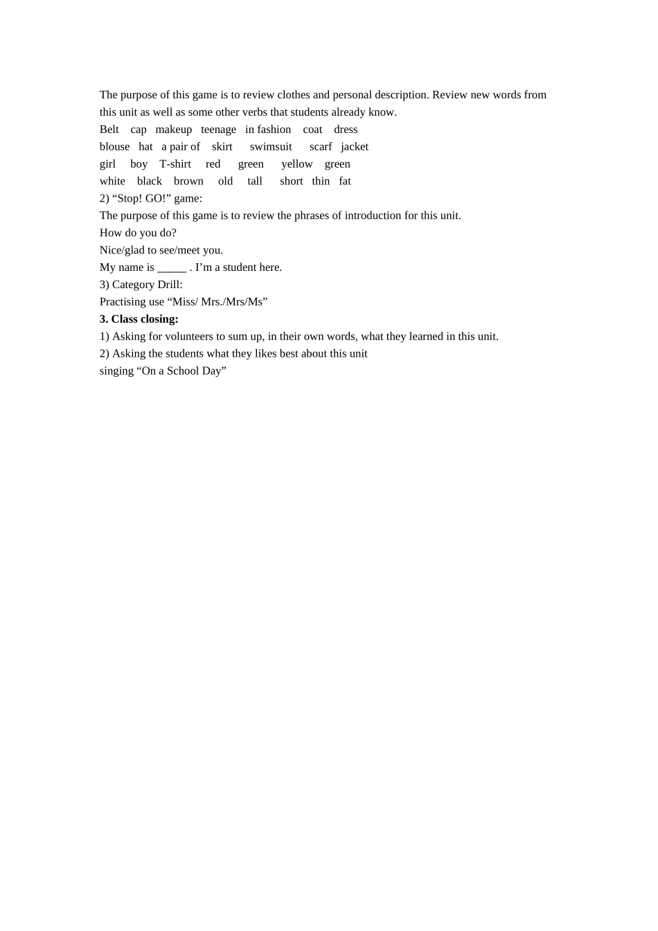 八年级英语上册：Unit 1 Lesson 8 Unit Review教案（冀教版）_第3页