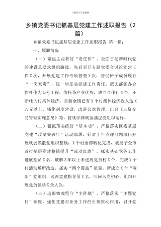 乡镇党委书记抓基层党建工作述职报告