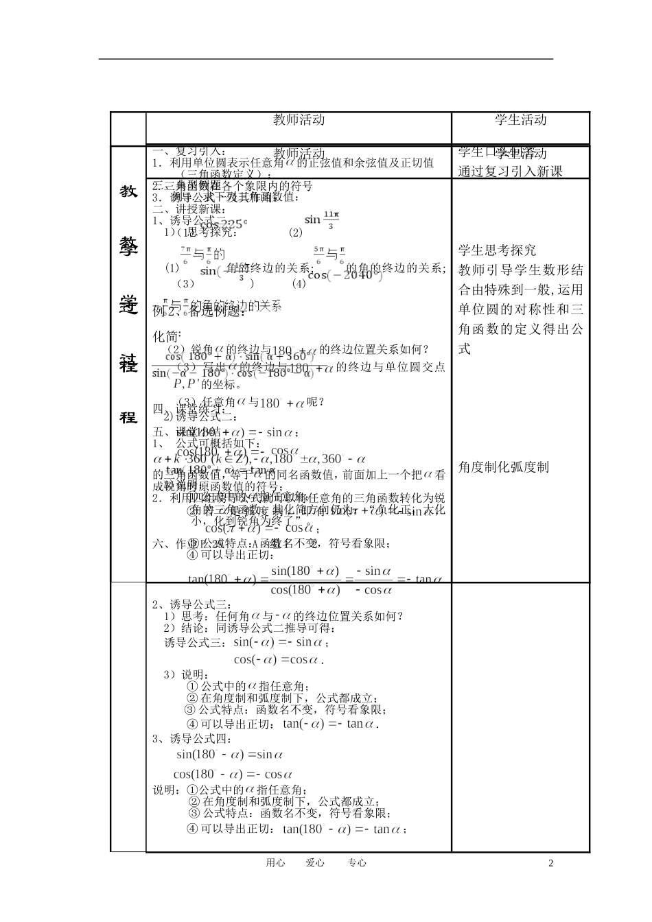 高中数学 1．3 三角函数的诱导公式教案7 新人教版必修4_第2页