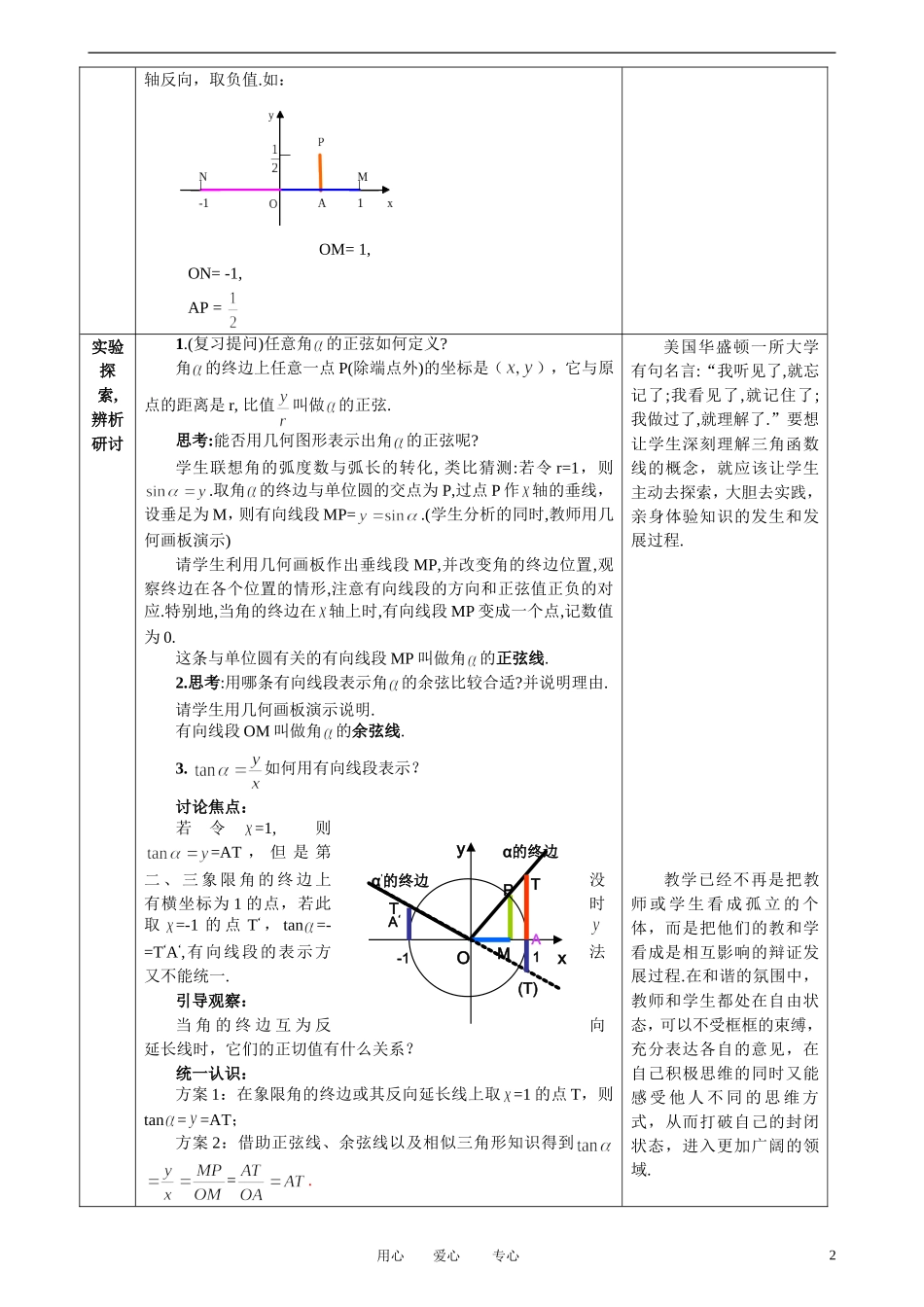 高中数学 1．2 任意角的三角函数教案5 新人教版必修4_第2页