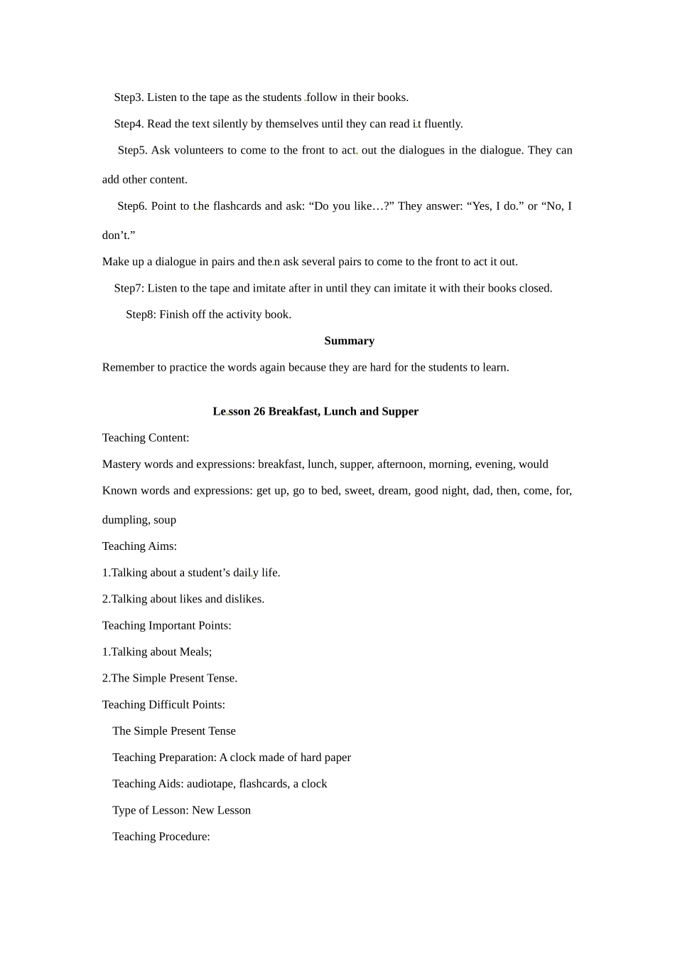 七年级英语上册 Unit 4 Lesson 25 Meat and Fish-Lesson 26 Breakfast,Lunch and Supper教案 冀教版_第2页