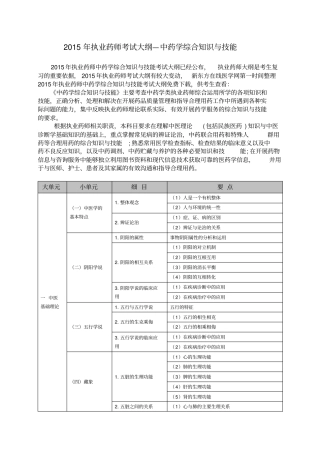2015年执业药师考试大纲-中药学综合知识与技能