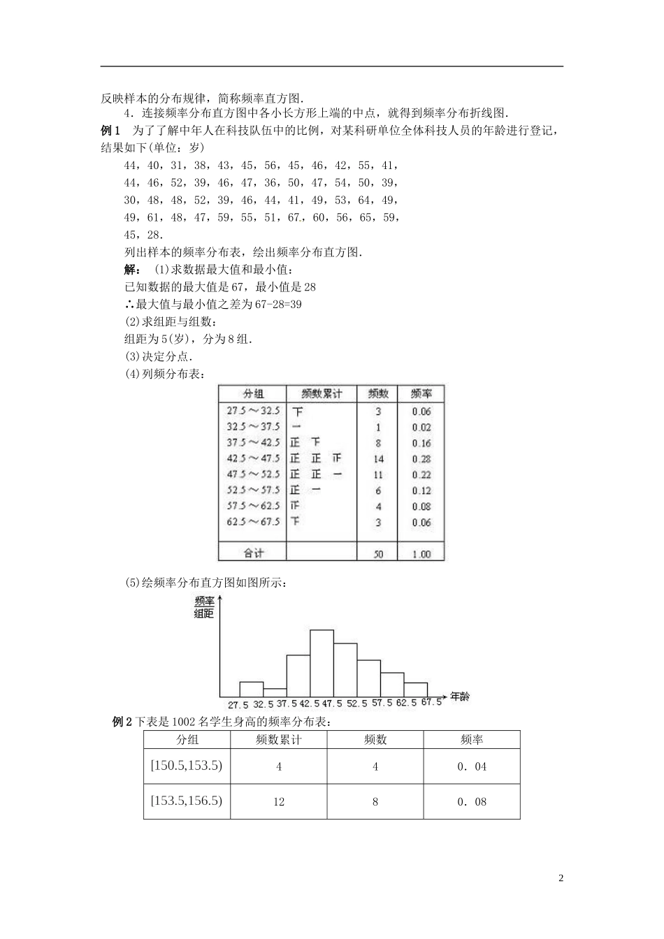 高中数学 1.6用样本的频率分布估计总体分布(一)教学设计 北师大版必修3_第2页