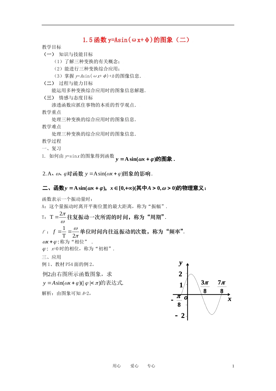 高中数学 1.5函数y=Asin(ωx+φ)的图象（二）全册精品教案 新人教A版必修4_第1页