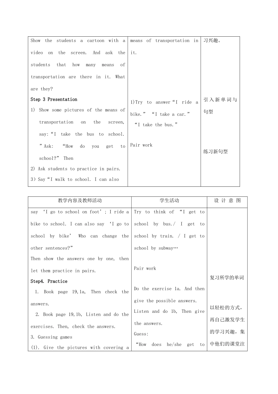 八年级英语上册 Unit4 How do you get to school示范教案1 人教新目标版_第2页