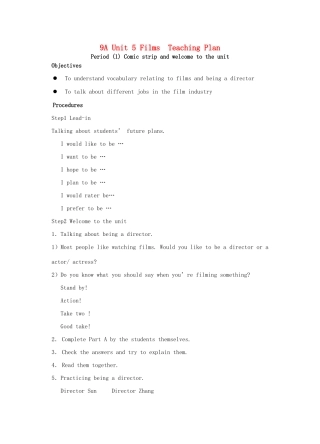 九年级英语 Unit 5  Teaching Plan教案 牛津版