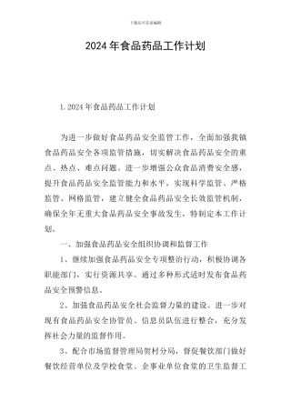 2024年食品药品工作计划