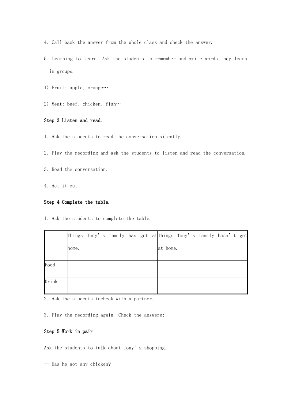 七年级英语上册 Module 4 Healthy food Unit 1 We've got lots of apples教案 （新版）外研版-（新版）外研版初中七年级上册英语教案_第3页