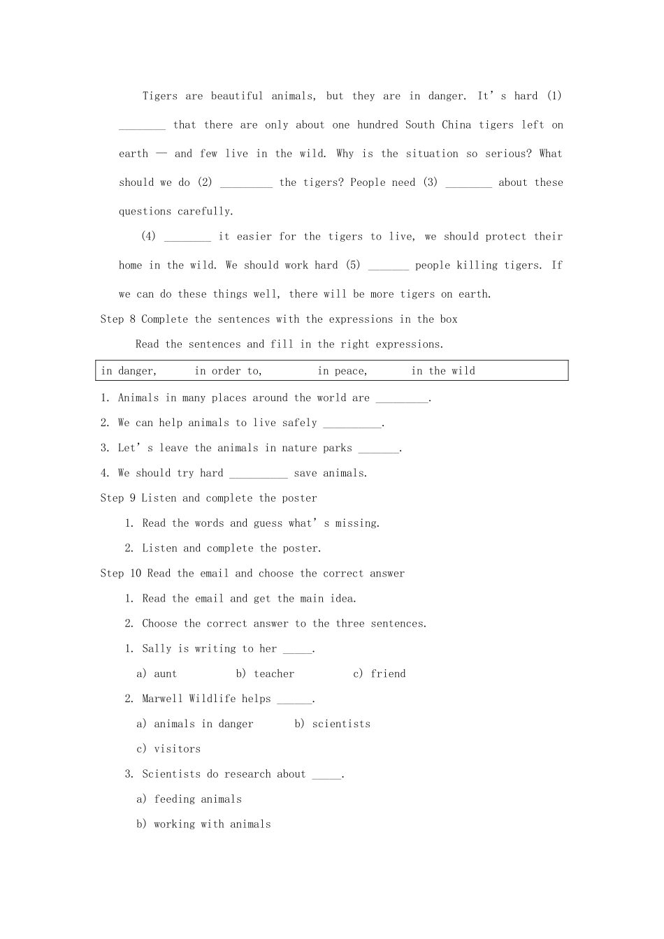 八年级英语上册 Module 6 Animals in danger Unit 3 Language in use教案 （新版）外研版-（新版）外研版初中八年级上册英语教案_第3页