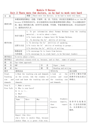 八年级英语下册 Module 9 Heroes Unit 2 There were few doctors, so he had to work very hard教案 外研版