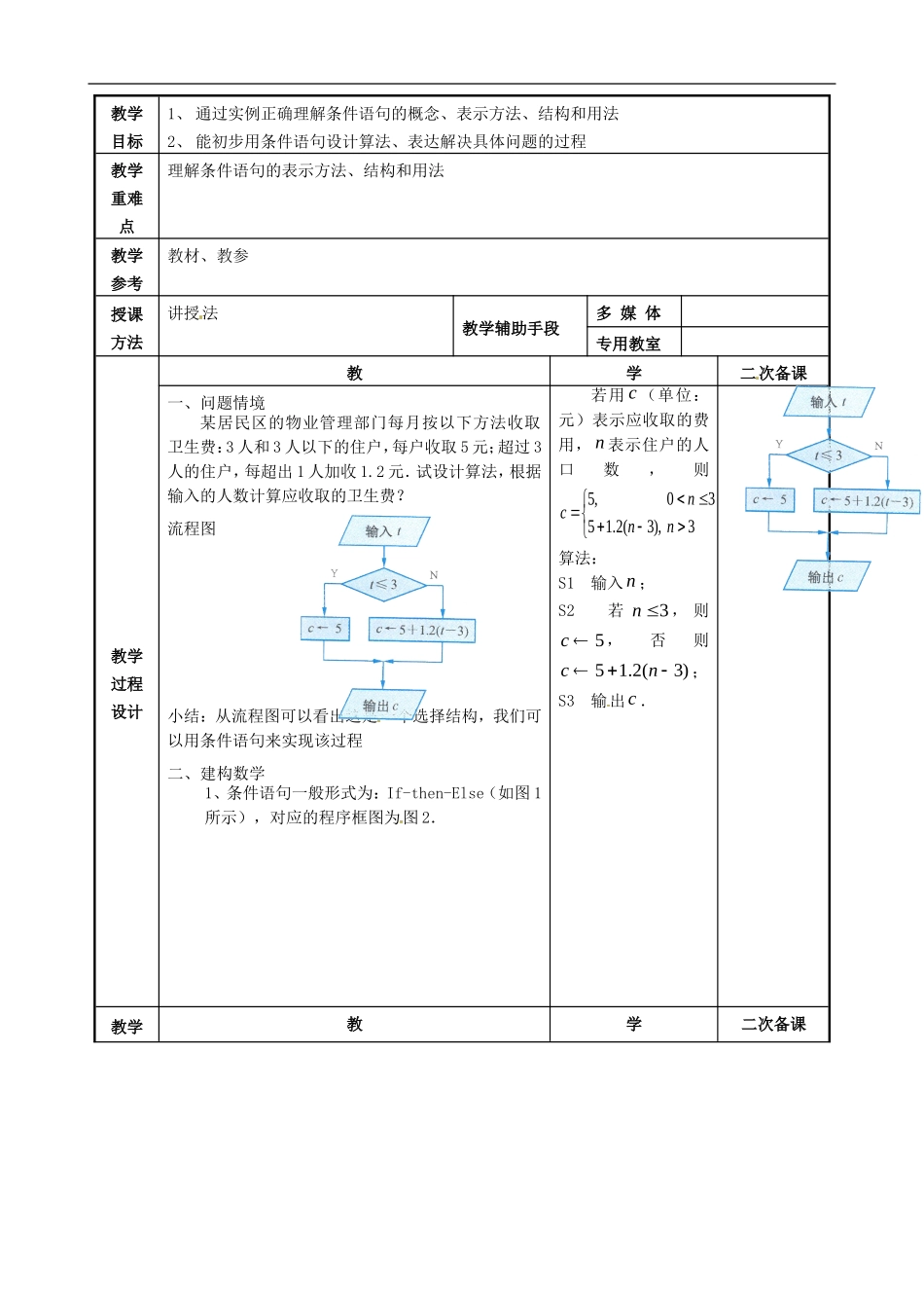 高中数学 1.3.1 第2课时 条件语句教案 苏教版必修3-苏教版高一必修3数学教案_第2页