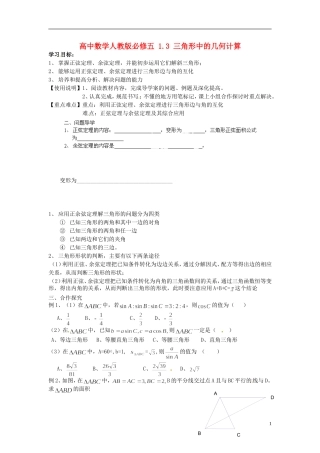 高中数学 1.3 三角形中的几何计算导学案 新人教版必修5