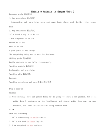 外研社八年级英语Module 9 Animals in danger Unit 2