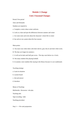 七年级英语：Module 1 Unit 2 Seasonal Changes教案沈阳牛津版