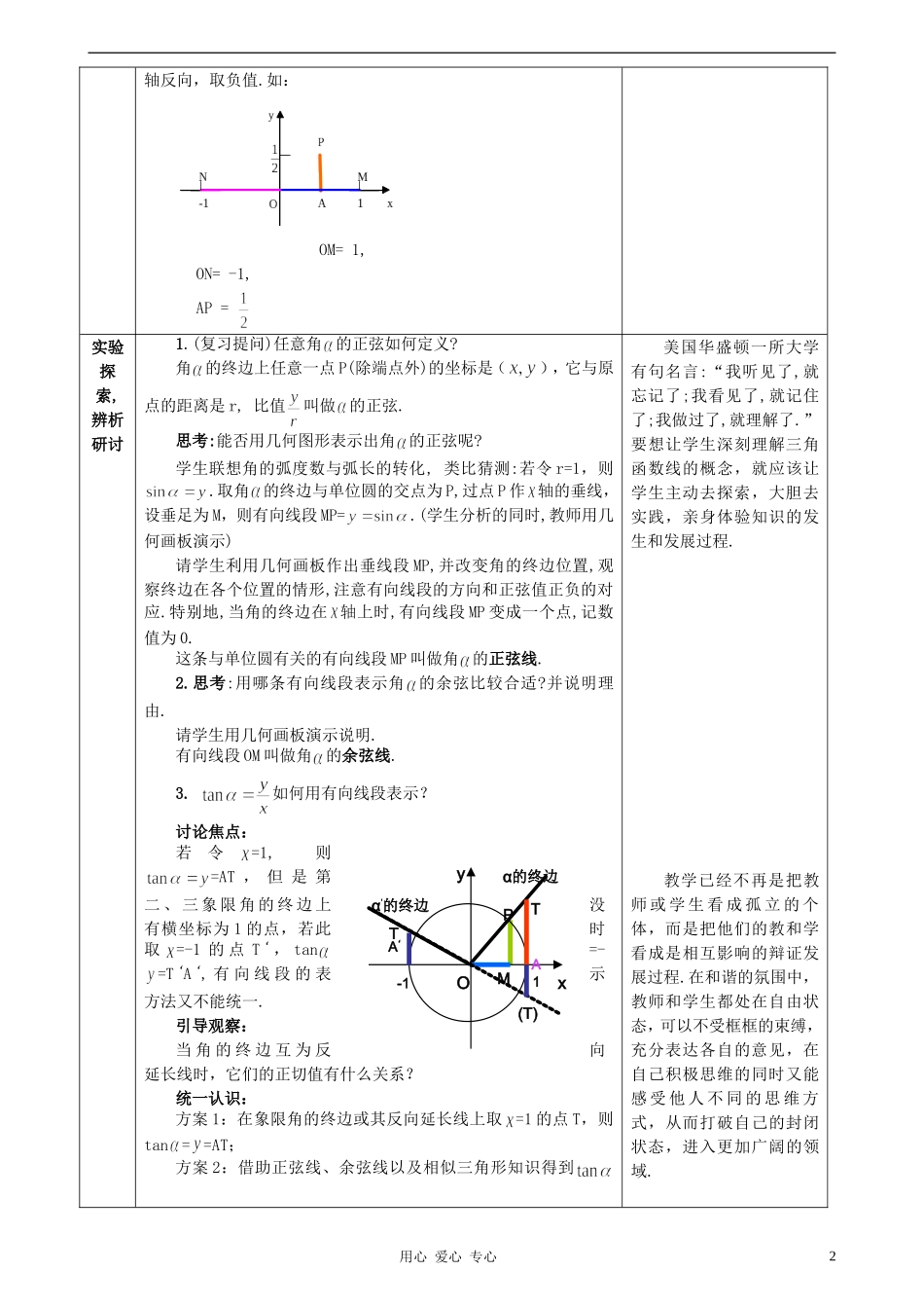 高中数学 1.2任意角的三角函数教案5 新人教A版必修4_第2页