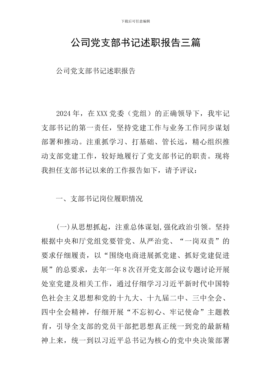 公司党支部书记述职报告三篇_第1页