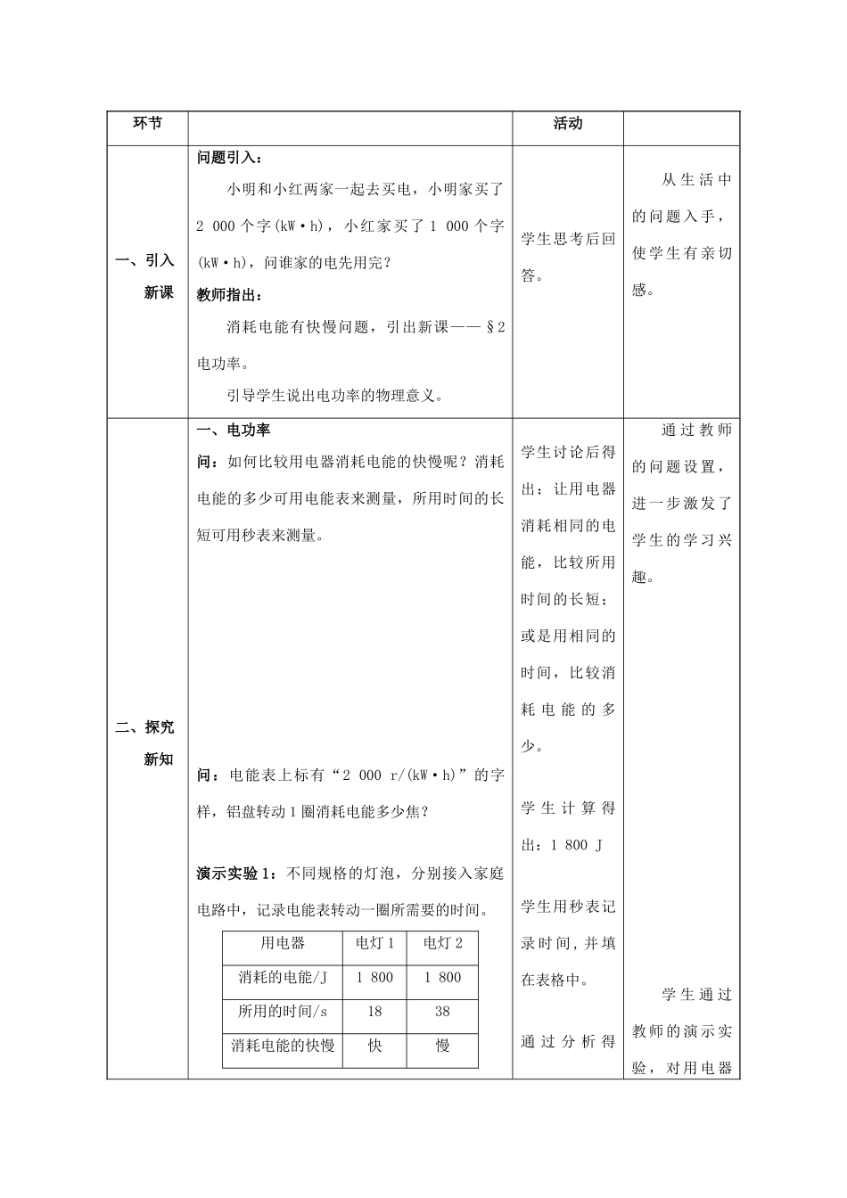 九年级物理全册 第18章 电功率 第2节 电功率教案 （新版）新人教版-（新版）新人教版初中九年级全册物理教案_第3页