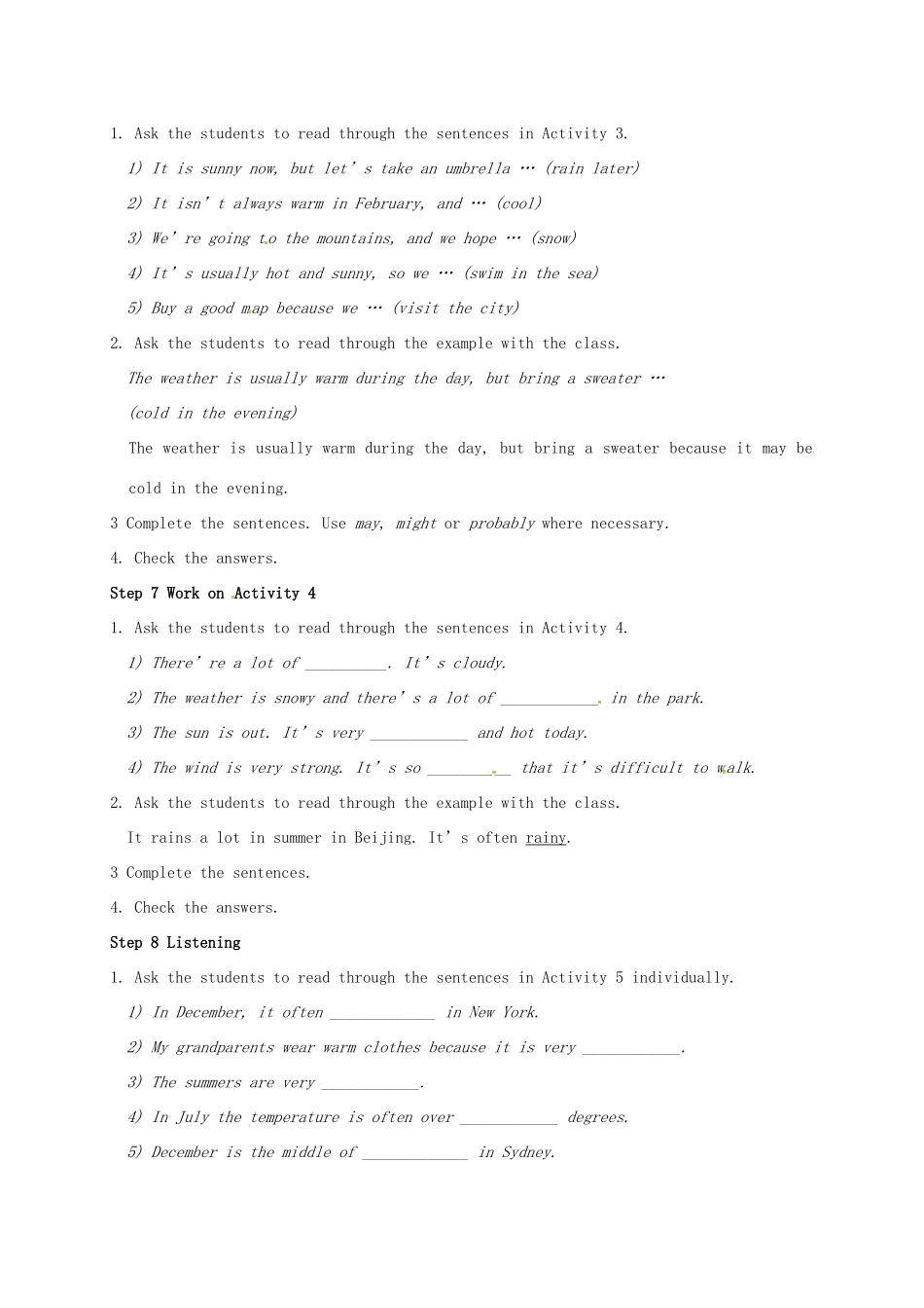 学年八年级英语上册 Module 10 The weather Unit 3 Language in use教案 （新版）外研版-（新版）外研版初中八年级上册英语教案_第3页