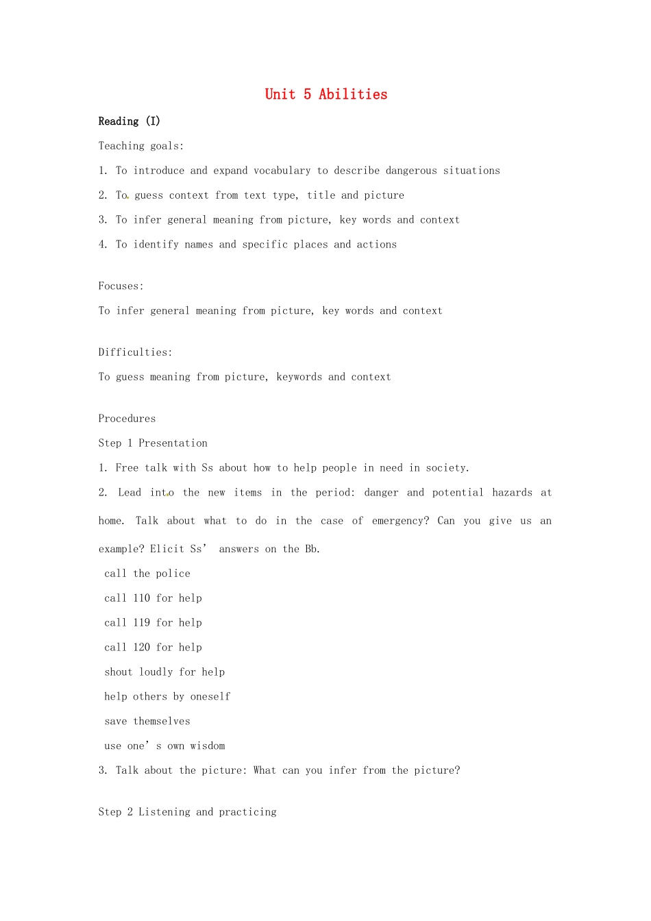七年级英语下册 Unit 5 Abilities Reading教案 牛津版_第1页
