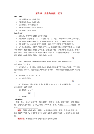 八年级物理上：第六章质量与密度复习教案教科版