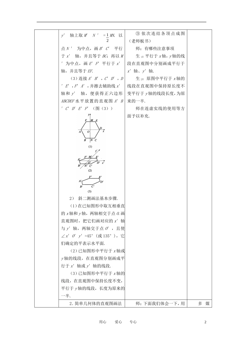 高中数学 1.2.2空间几何体的直观图全册精品教案 新人教A版必修2_第2页