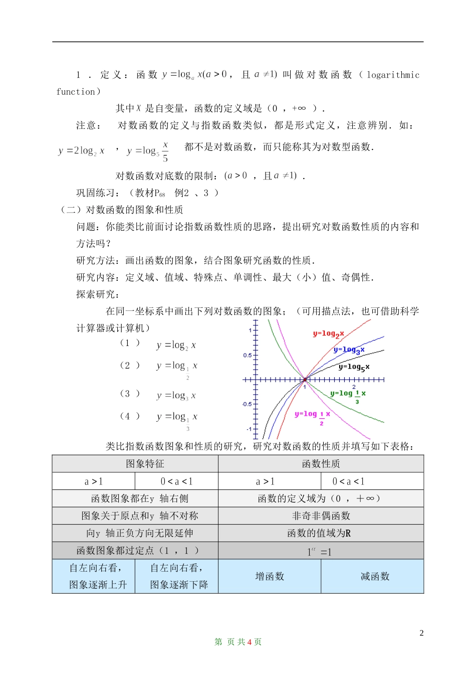 高中数学 1.2.2对数函数（一）教案 新人教A版必修1_第2页