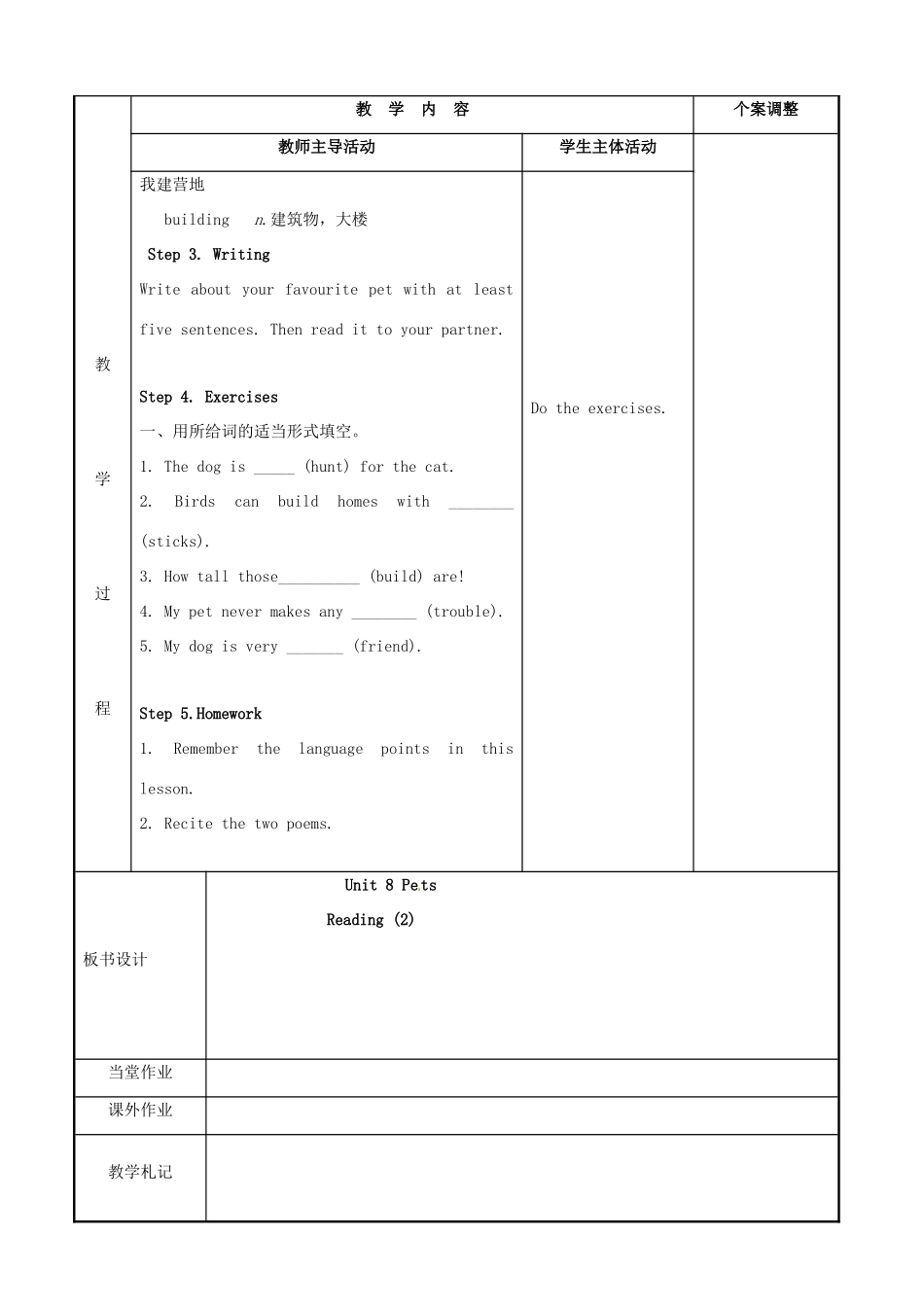 七年级英语下册 Unit 8 Pets Reading 2教案 （新版）牛津版-（新版）牛津版初中七年级下册英语教案_第2页