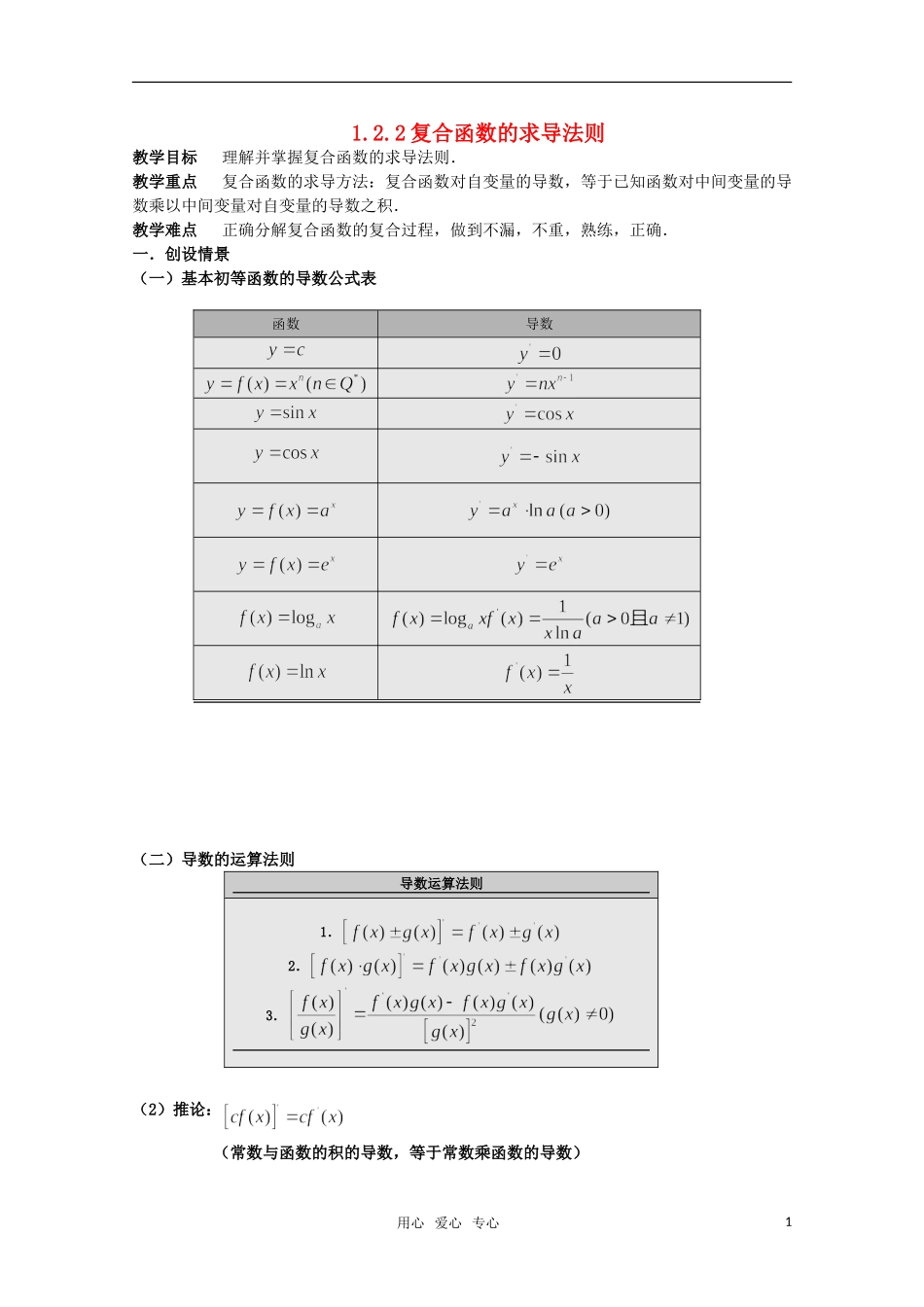 高中数学 1.2.2(2)复合函数的求导法则高中教案教案 新人教A版选修2-2_第1页