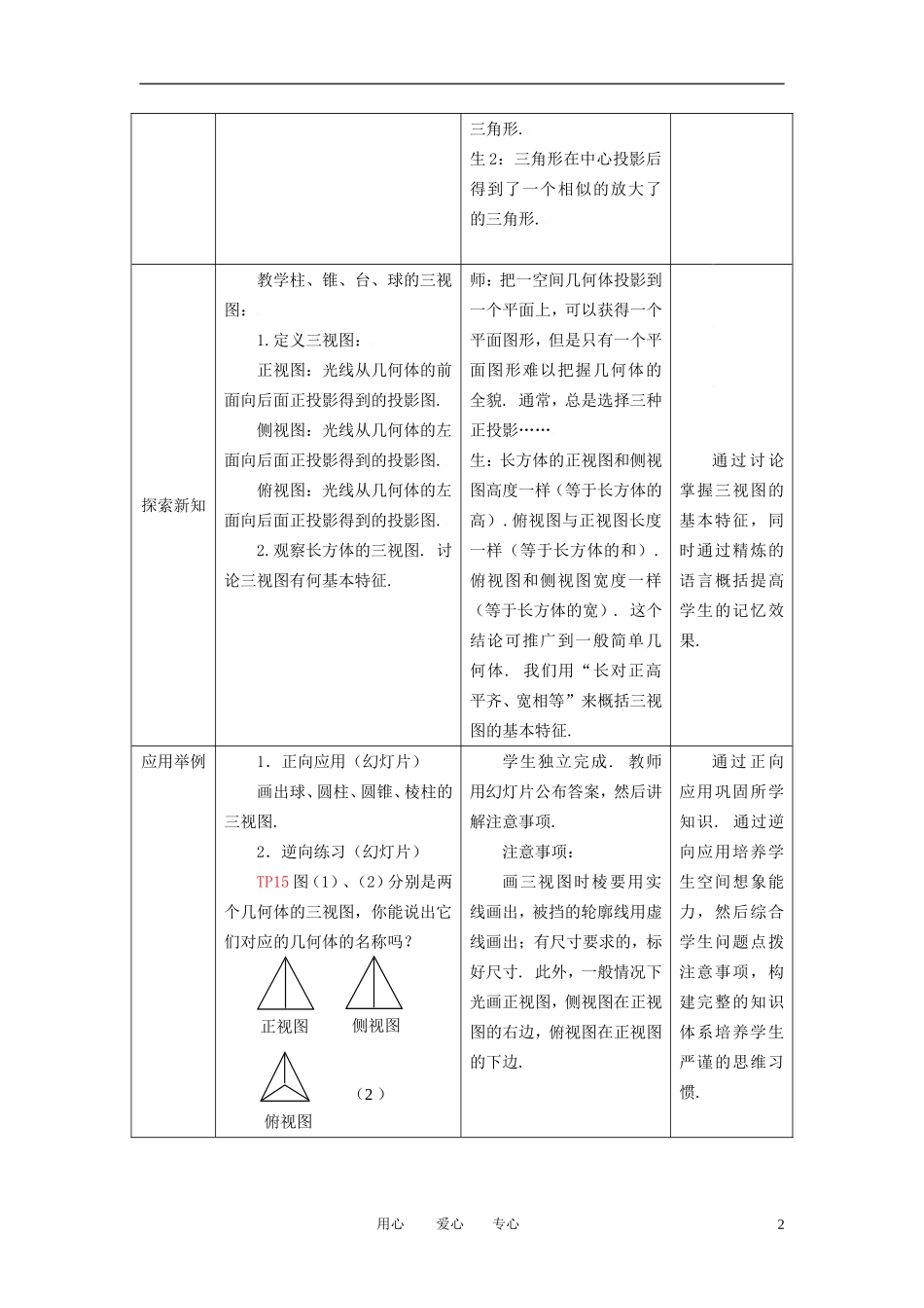 高中数学 1.2.1空间几何体的三视图全册精品教案 新人教A版必修2_第2页
