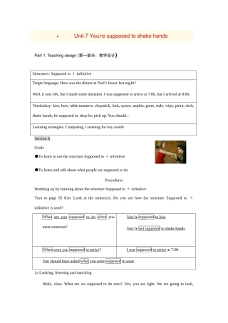 九年级英语：Unit 7 You’re supposed to shake hands（教案2）鲁教版